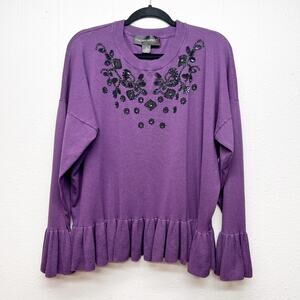Colleen Lopez Sweater Womens 3X Stretch Beaded Ruffle Trim Party Evening Event